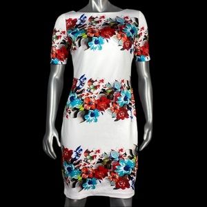Sangria | White Floral Print Midi Dress EUC